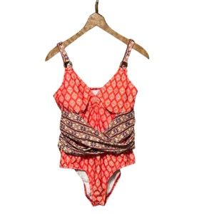 ANTONIO MELANI Multicolored Geometric Orange Paisley  One Piece Swimsuit Size M